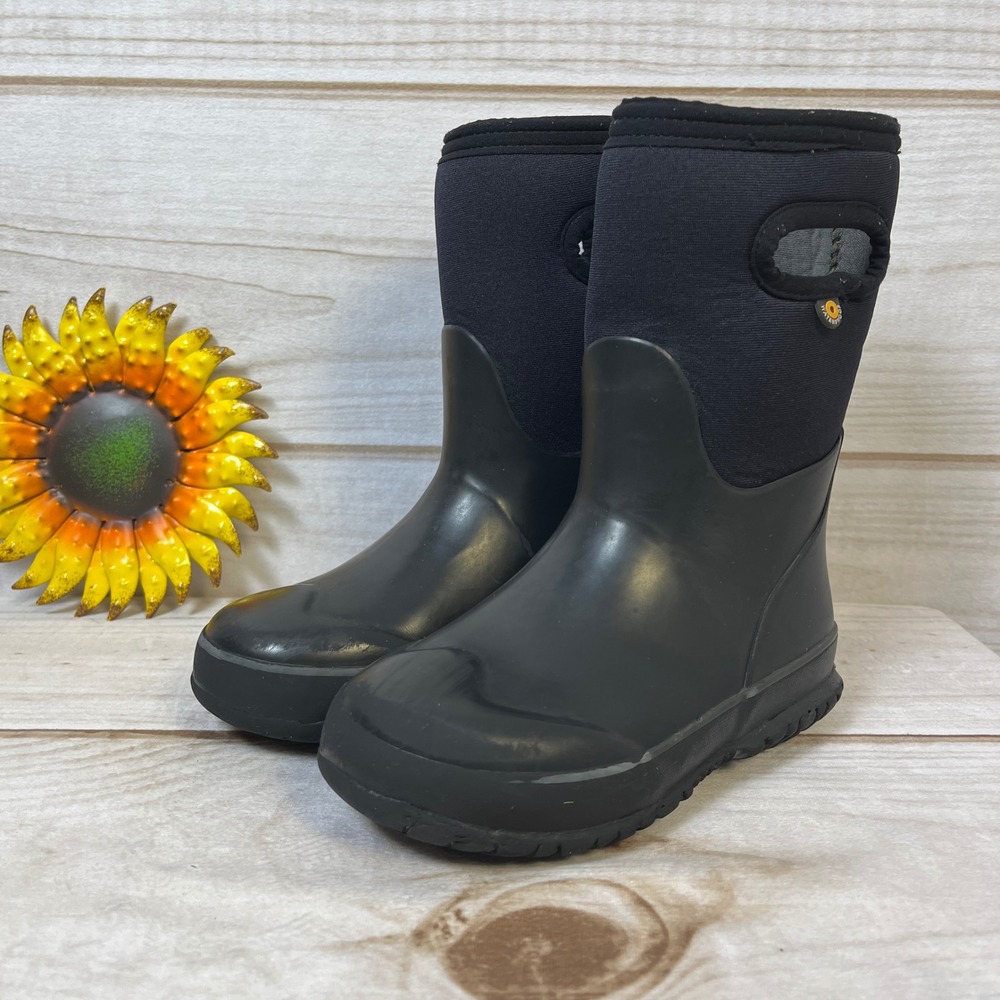 Bogs Kids Classic Waterproof Insulated Rain Snow Boots Black Pull On 12 Boys